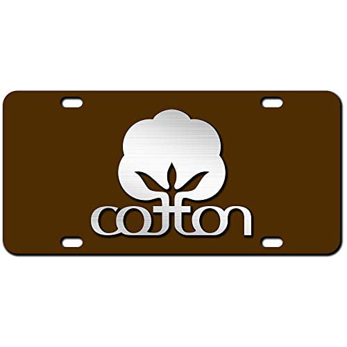 Officially Licensed Brown JASS GRAPHIX 2D Cotton Farmer License Plate Brushed Aluminum Heavy Duty Cotton Car Tag Made in USA 